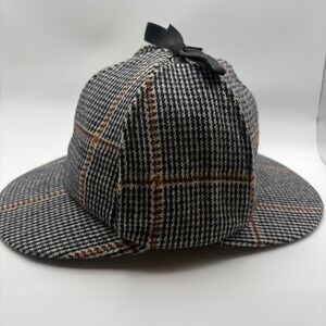 Vtg Kangol Deerstalker Hat Sherlock Holmes Plaid Tweed Wool Made in USA Small